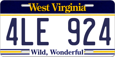 WV license plate 4LE924