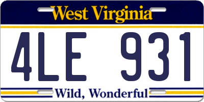 WV license plate 4LE931