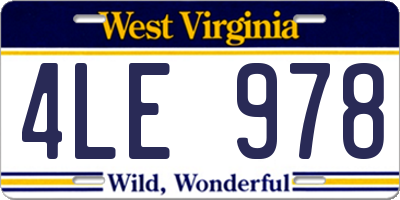 WV license plate 4LE978
