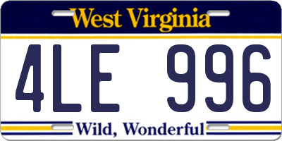 WV license plate 4LE996