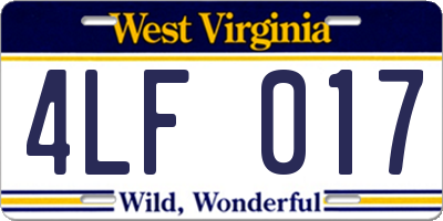 WV license plate 4LF017