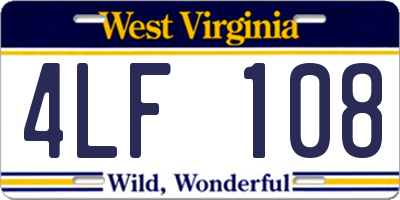 WV license plate 4LF108