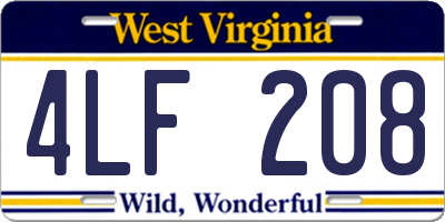 WV license plate 4LF208