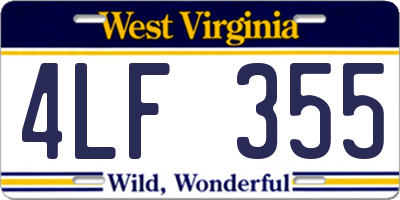 WV license plate 4LF355