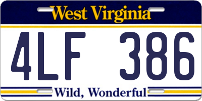 WV license plate 4LF386