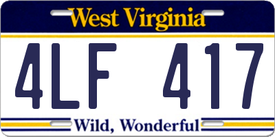 WV license plate 4LF417