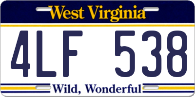 WV license plate 4LF538