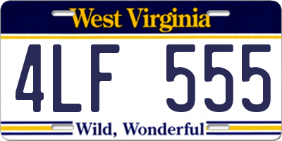 WV license plate 4LF555
