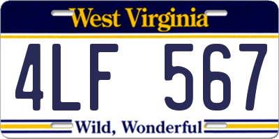 WV license plate 4LF567