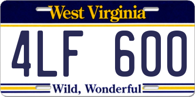 WV license plate 4LF600