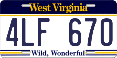 WV license plate 4LF670