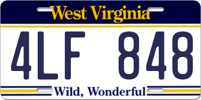 WV license plate 4LF848