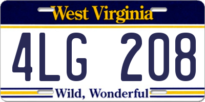 WV license plate 4LG208