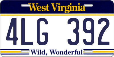 WV license plate 4LG392