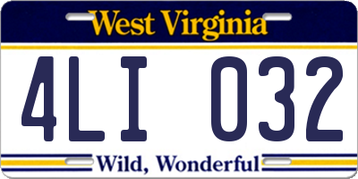 WV license plate 4LI032