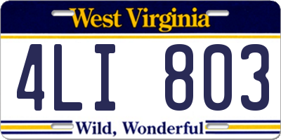 WV license plate 4LI803
