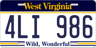 WV license plate 4LI986