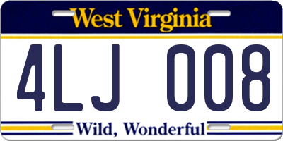 WV license plate 4LJ008