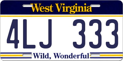 WV license plate 4LJ333