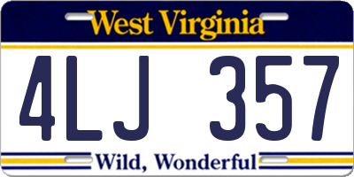 WV license plate 4LJ357