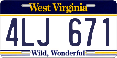 WV license plate 4LJ671