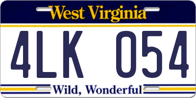 WV license plate 4LK054