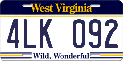 WV license plate 4LK092