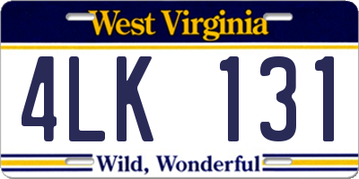 WV license plate 4LK131