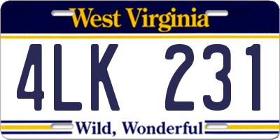 WV license plate 4LK231