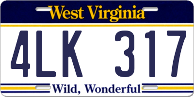 WV license plate 4LK317