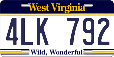 WV license plate 4LK792