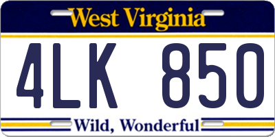 WV license plate 4LK850