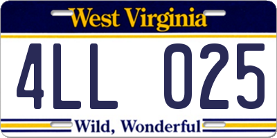 WV license plate 4LL025