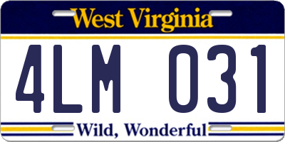 WV license plate 4LM031