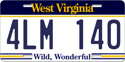 WV license plate 4LM140