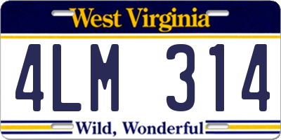 WV license plate 4LM314