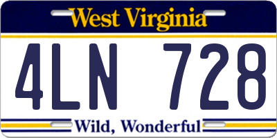WV license plate 4LN728