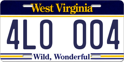 WV license plate 4LO004