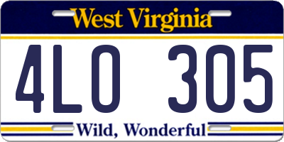 WV license plate 4LO305