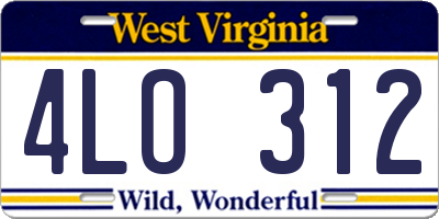 WV license plate 4LO312