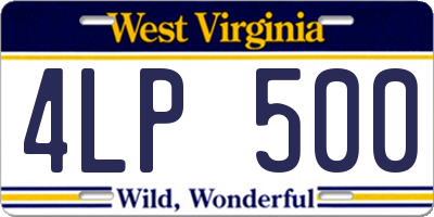 WV license plate 4LP500