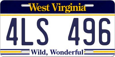 WV license plate 4LS496