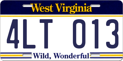 WV license plate 4LT013