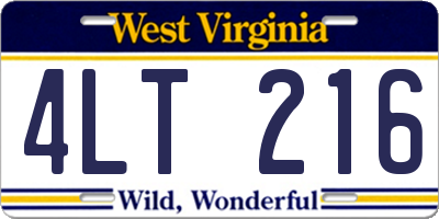 WV license plate 4LT216