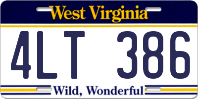 WV license plate 4LT386