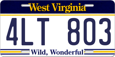 WV license plate 4LT803