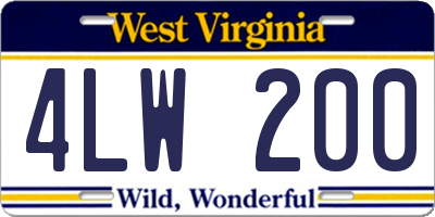 WV license plate 4LW200