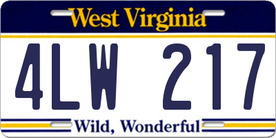 WV license plate 4LW217