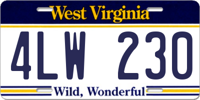 WV license plate 4LW230