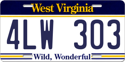 WV license plate 4LW303
